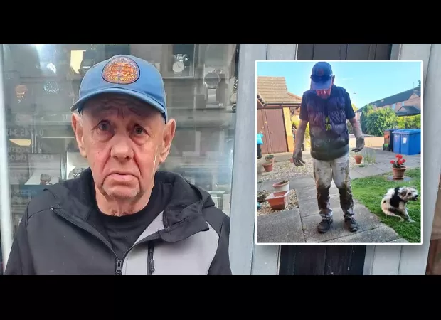 Two school boys and a dog leash rescue elderly person stuck in mud.