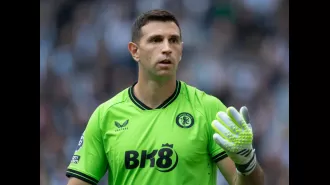 Aston Villa's goalkeeper, Emiliano Martinez, encourages an Arsenal player to move on and suggests a specific team to join.