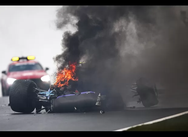 A race car caught fire and crashed during the Dutch Grand Prix.
