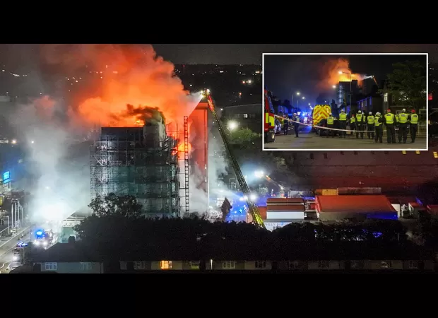 Massive blaze erupts in residential building in eastern part of British capital.