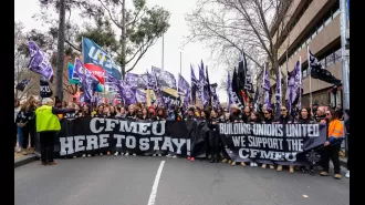 Construction workers across the country go on strike in large numbers.