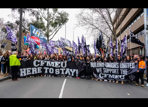 Construction workers across the country go on strike in large numbers.