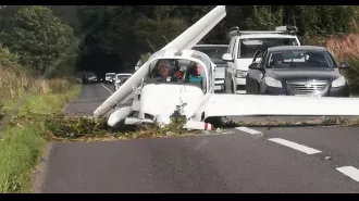 A plane accident occurred on a crowded road.
