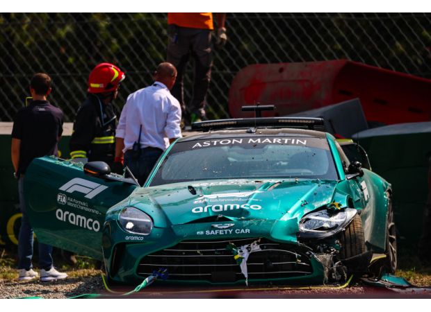 Safety car crashes during Italian Grand Prix in strange incident at high speed.