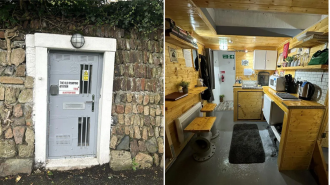 This small door in Cornwall opens to a tiny home equipped for the apocalypse.