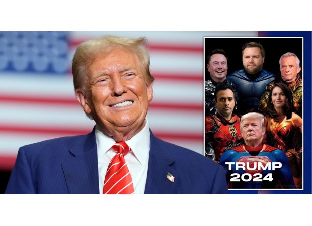 Trump posts edited image of him, Elon Musk and friends dressed as superheroes with bad photoshop skills.