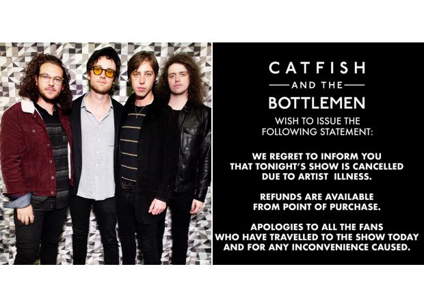 Fans angered by sudden cancellation of Catfish And The Bottlemen concert just 15 minutes before show was supposed to start.