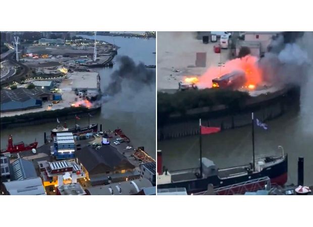 A massive fire occurs near the O2 due to explosions during filming.