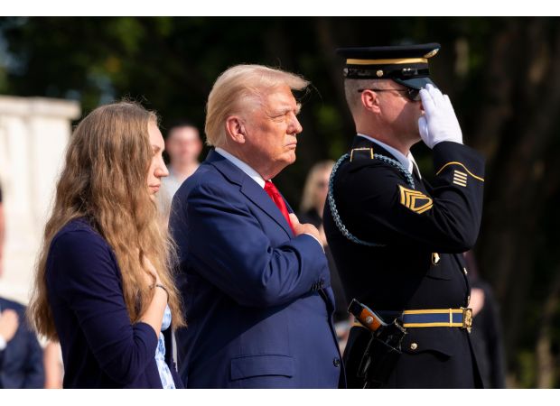 Trump defends visit to Arlington Cemetery, criticizes Harris for her cemetery visit.