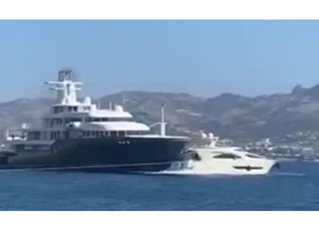 A luxury yacht worth £95m collides with a smaller boat, causing passengers to cry out in alarm.