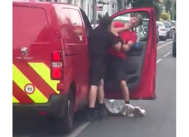 Driver violently attacks postman in road rage incident.