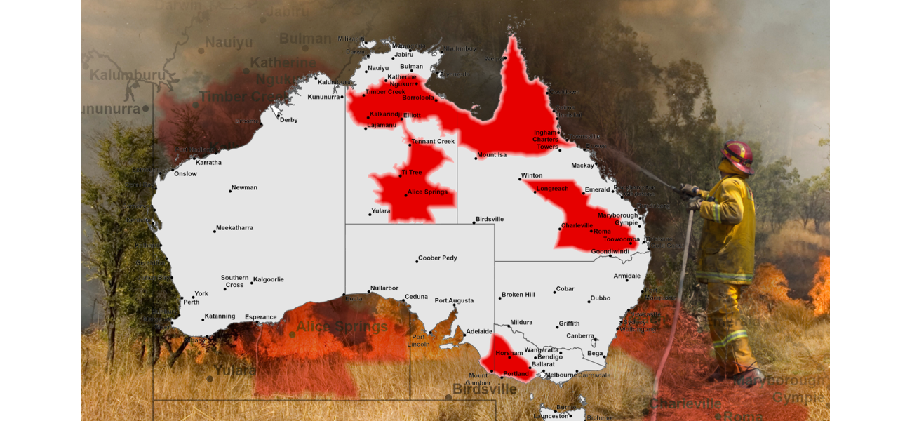 Australian regions most threatened by wildfires this season.