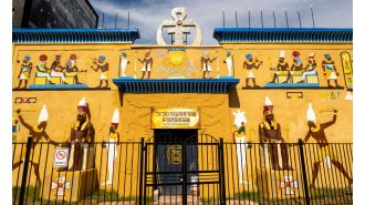 A strange Egyptian temple in New York is the headquarters for a 'UFO cult.'