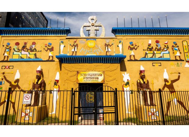 A strange Egyptian temple in New York is the headquarters for a 'UFO cult.'