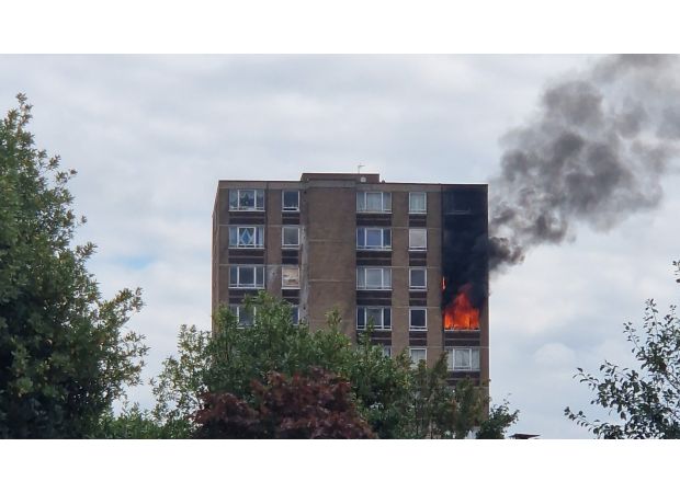 A serious fire erupts in a London high-rise building on the same day a report on the Grenfell Tower tragedy is released.