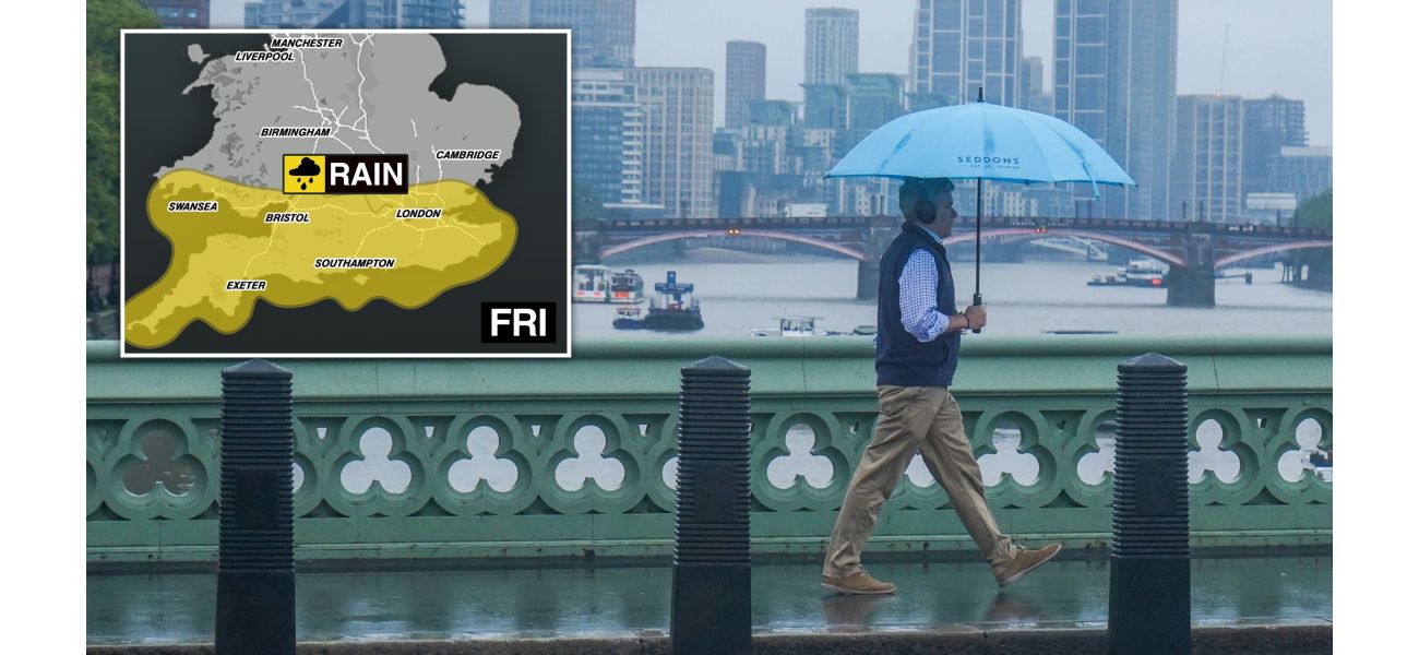 UK map highlights potential for heavy rain in some areas with yellow weather warning in effect.