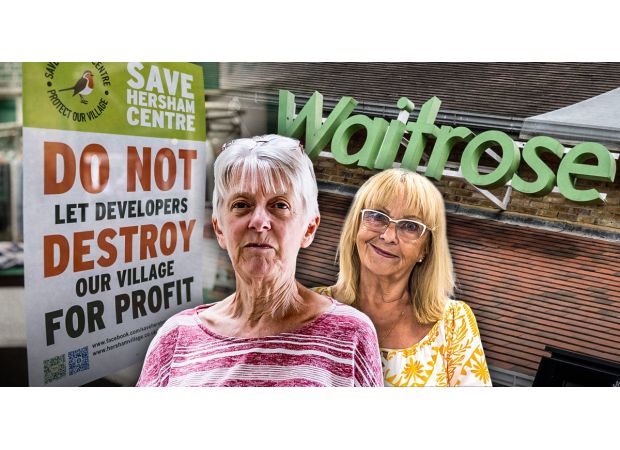 Angry villagers protest £6 million development, worried about potential closure of Waitrose.