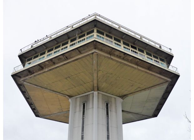 A futuristic tower worth £14 million abandoned near a UK highway.
