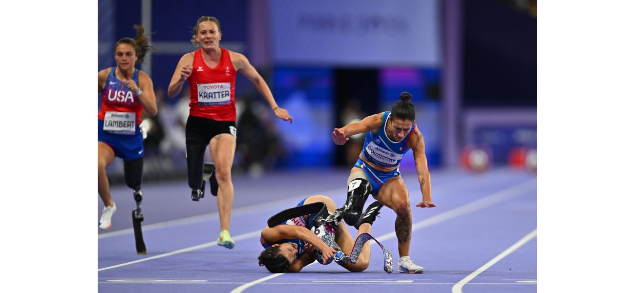 Paralympic runner loses chance at first place due to accident with fellow teammate during 100m race.