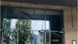 Pizza Express diners have close call when ceiling caves in during meal time.