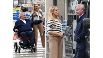 TV host Eamonn Holmes, 64, spotted with new partner, 42, while on vacation, using a wheelchair.