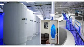 A man from Britain was transported 3,750 miles and preserved in dry ice for possible revival in the future.