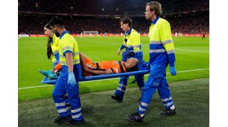 Injured Manchester City player taken off on stretcher during match against Netherlands and Germany.
