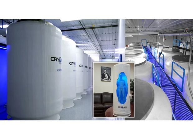 A man from Britain was transported 3,750 miles and preserved in dry ice for possible revival in the future.