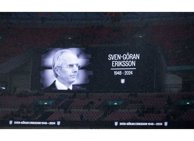 England honors Sven-Goran Eriksson before match against Finland.