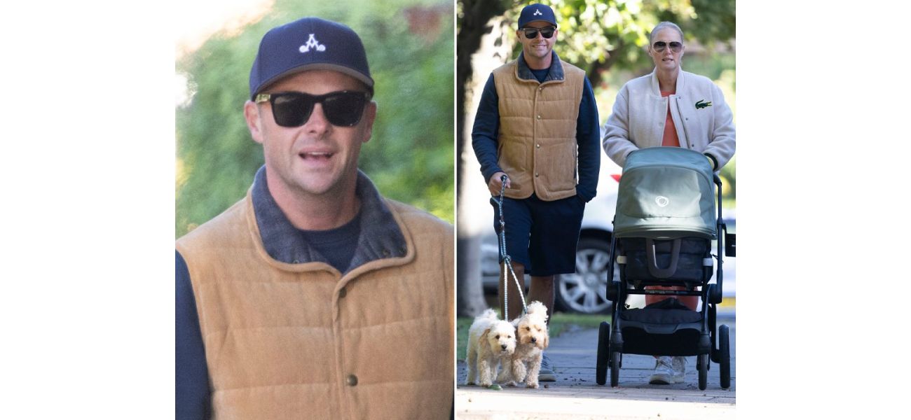 TV star Ant McPartlin looks happy and radiant as he's spotted with his wife and newborn child on a rare public appearance.