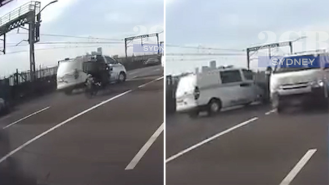 Motorcyclist injured in collision with police car on Sydney Harbour Bridge.