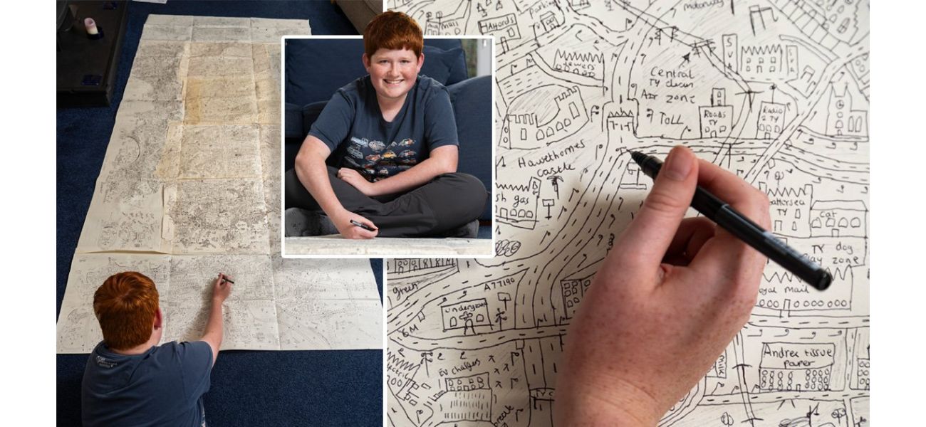 After seven years, a boy has completed his imaginary city drawing that he began creating.