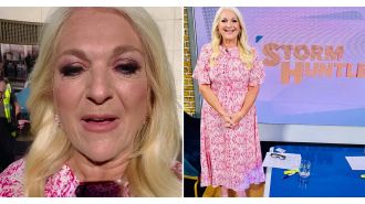 TV celebrity forced to flee explosive situation as firefighters arrive at production location.