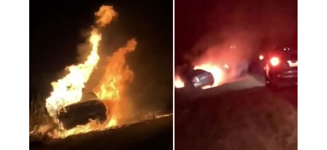 Car stolen in Queensland catches fire on side of road.