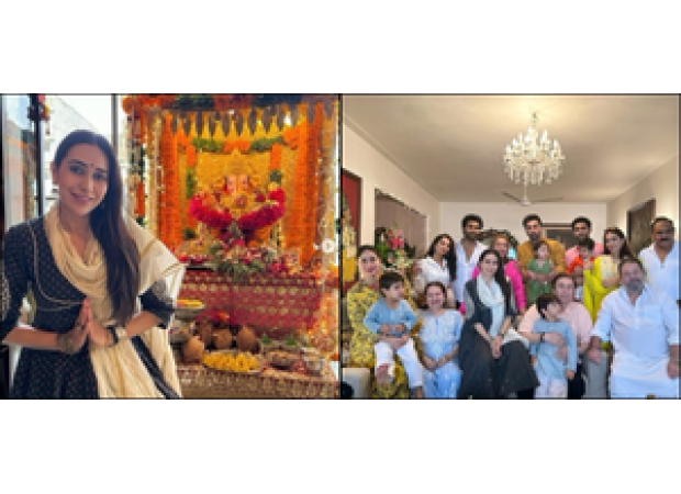 Karisma Kapoor reunites with her sibling Kareena and cousin Ranbir as they come together with their family.