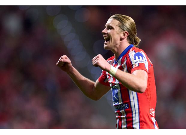 Atletico Madrid coach Simeone praises Conor Gallagher for scoring his first goal with the team.