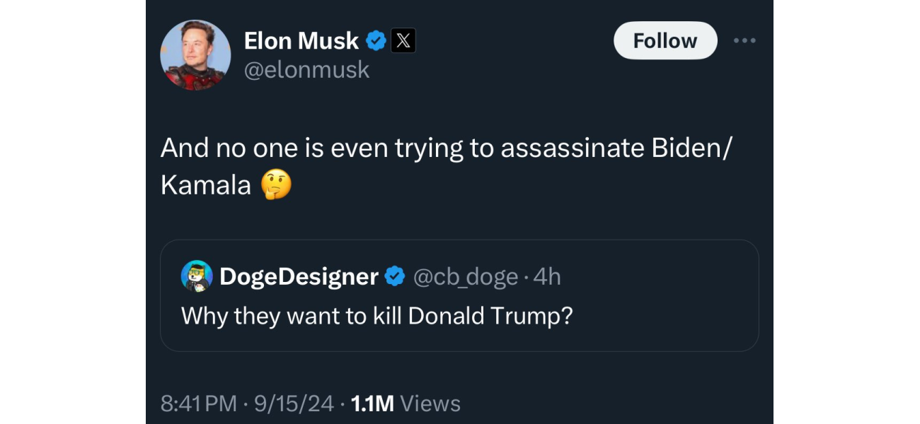Musk removes message questioning lack of attempts on Biden and Harris' lives.
