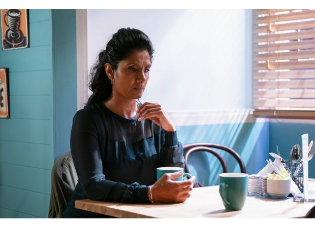 Suki Panesar is horrified when Nish sets a sinister trap in EastEnders.