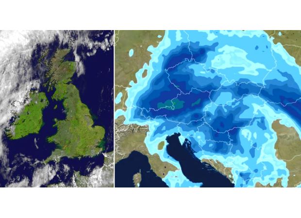 Maps of UK and central Europe's weather are vastly dissimilar.