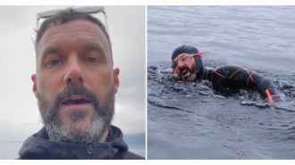 A man had a close encounter with the Loch Ness monster while swimming.