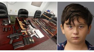 A boy was arrested for having a stockpile of weapons and planning to carry out school shootings.