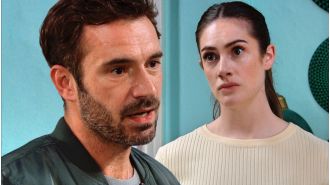 John becomes angry when Victoria uncovers his major secret on the soap opera Emmerdale.