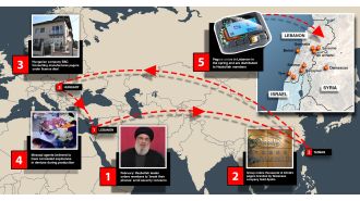 The map displays locations of pager and walkie talkie explosions in Lebanon.