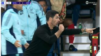 Arsenal's Arteta pokes fun at ref during tie against Atalanta in Champions League.