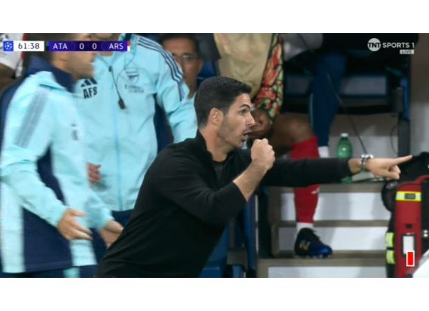 Arsenal's Arteta pokes fun at ref during tie against Atalanta in Champions League.