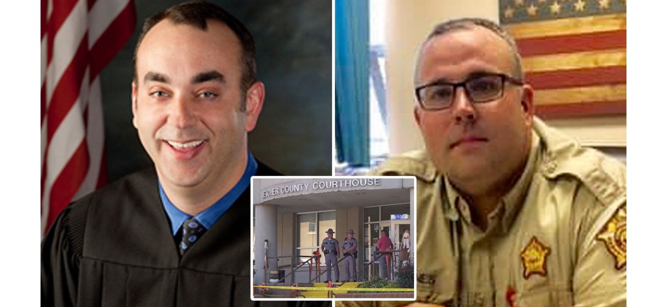 A police officer enters court, requests to speak with the judge privately, and then kills him.