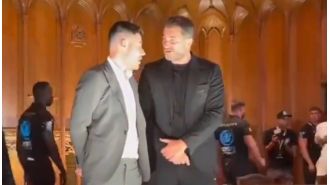 Eddie Hearn makes fun of Ben Shalom for their argument prior to the Anthony Joshua vs Daniel Dubois fight.