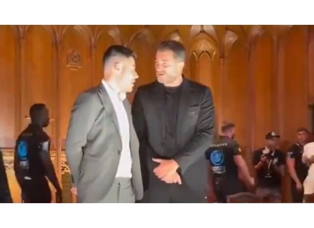 Eddie Hearn makes fun of Ben Shalom for their argument prior to the Anthony Joshua vs Daniel Dubois fight.