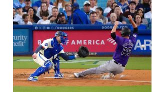 McMahon's home run gives Rockies win over Dodgers in 6-3 victory despite being in last place.