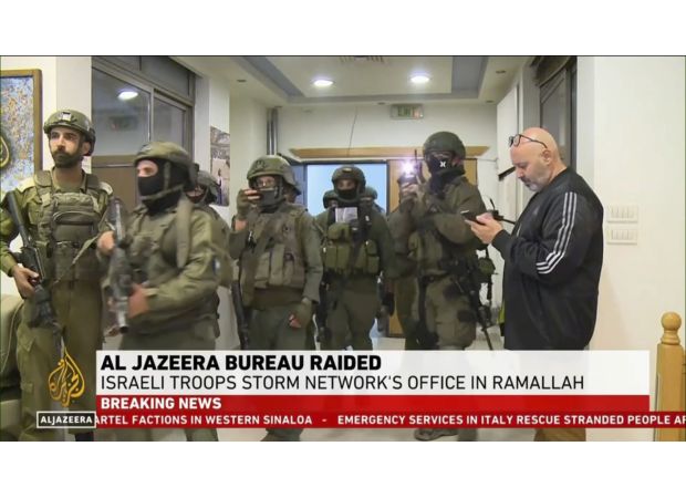 Israeli forces shut down Al Jazeera's West Bank bureau in a raid.